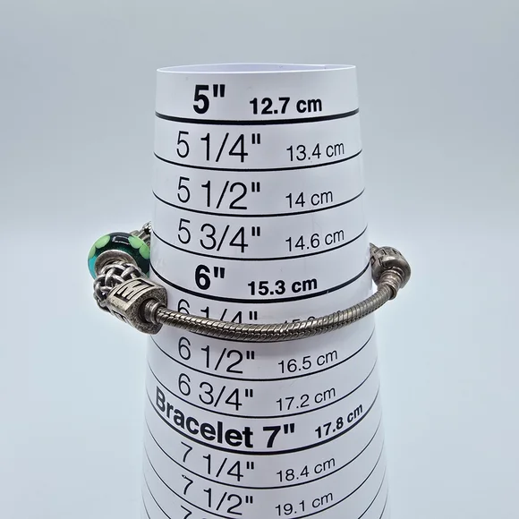 Pandora Silver Bracelet with Green Charm - Picture 9 of 10